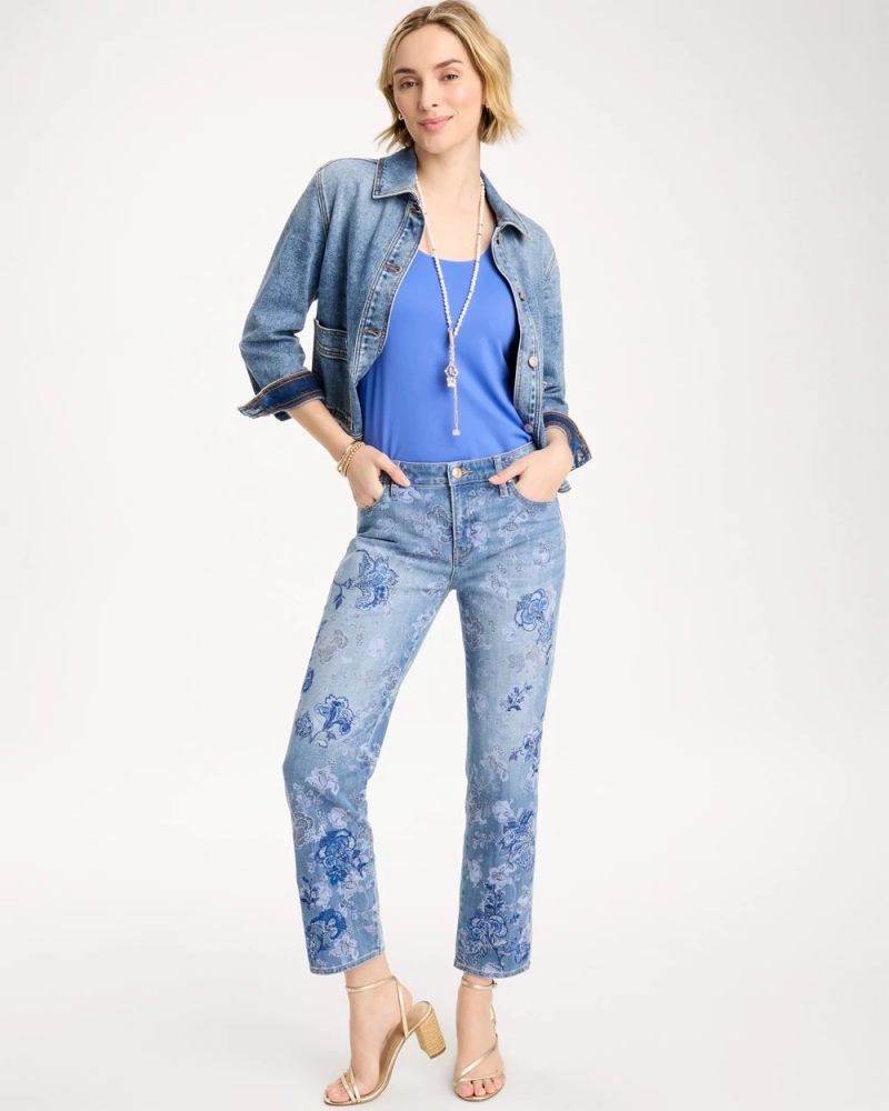 Chicos Embellished Girlfriend Crop Jean - UNDERWATER INDIGO