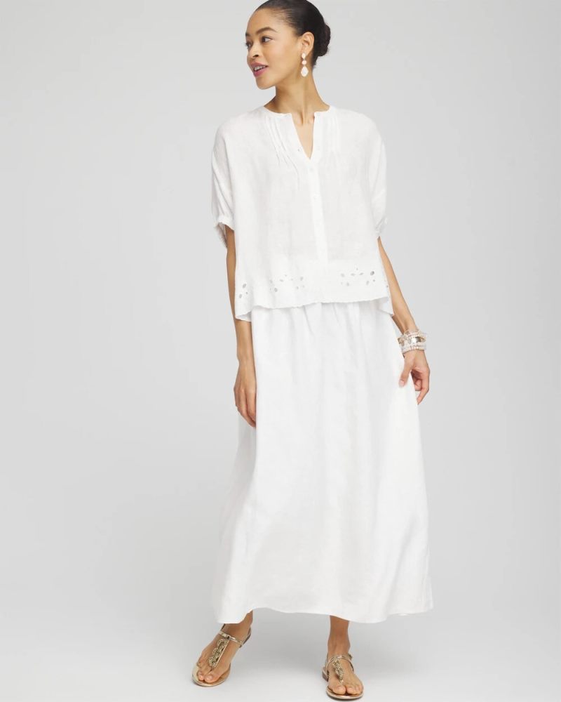 Chicos Pintuck Dolman Sleeve Linen Shirt - ALABASTER