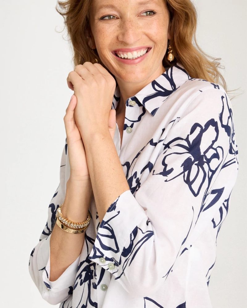 Chicos No Iron Linen Amalfi Shirt - PASSPORT BLUE