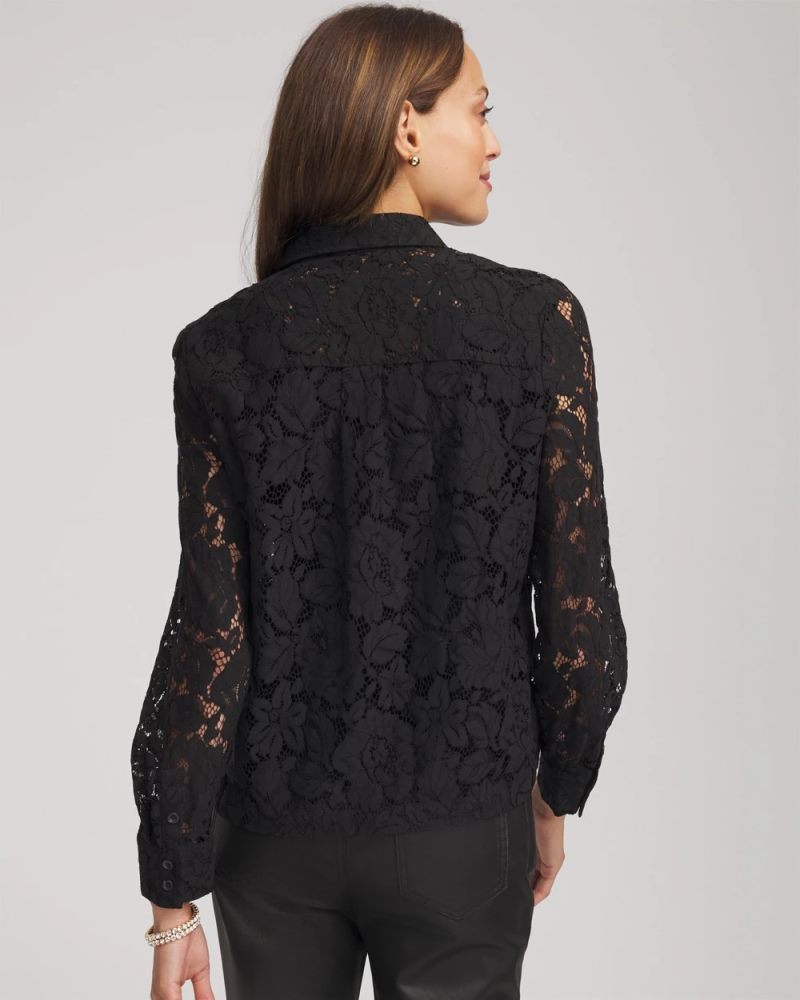Chicos Classic-Fit Collared Lace Shirt - BLACK