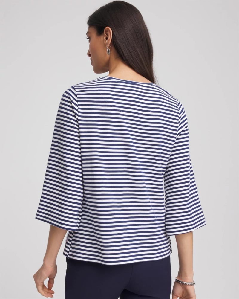 Chicos Floral Embroidered Tee - PASSPORT BLUE