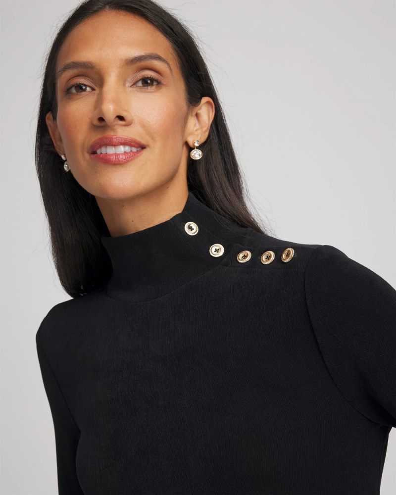 Chicos Travelers™ Button Mockneck Top - TRAVELERS BLACK