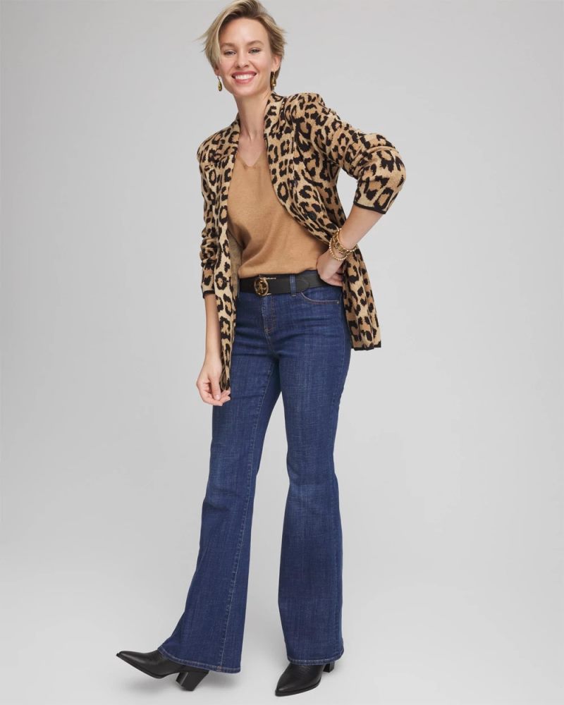 Chicos Animal Print Sweater Blazer - CAMEL