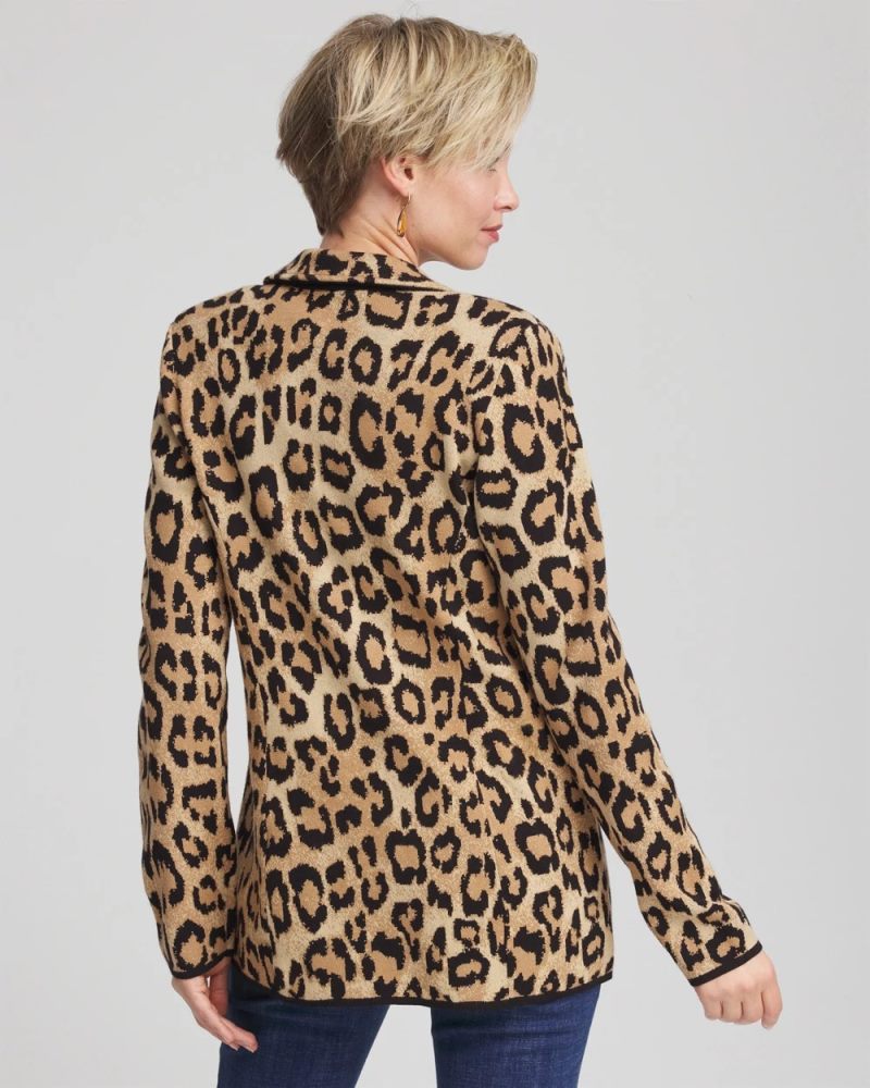 Chicos Animal Print Sweater Blazer - CAMEL