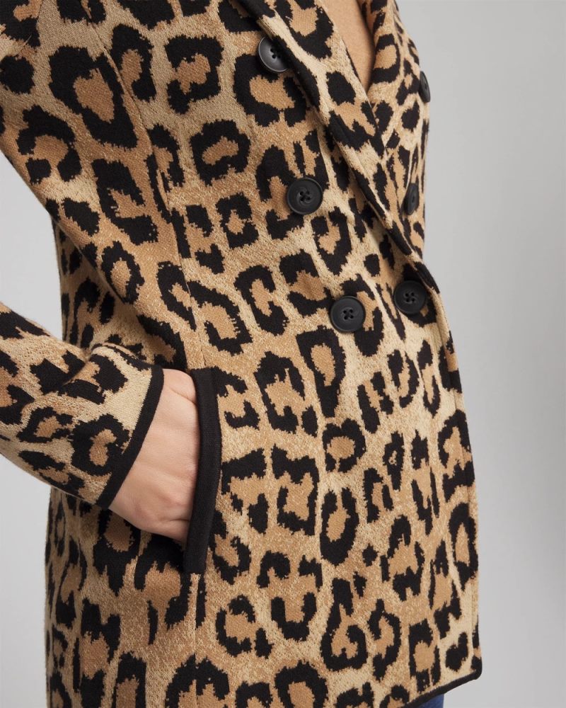 Chicos Animal Print Sweater Blazer - CAMEL