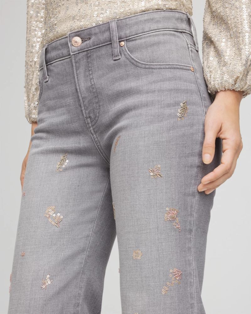 Chicos Rose Gold Embellished Girlfriend Flared Jeans - LE HAVRE WASH