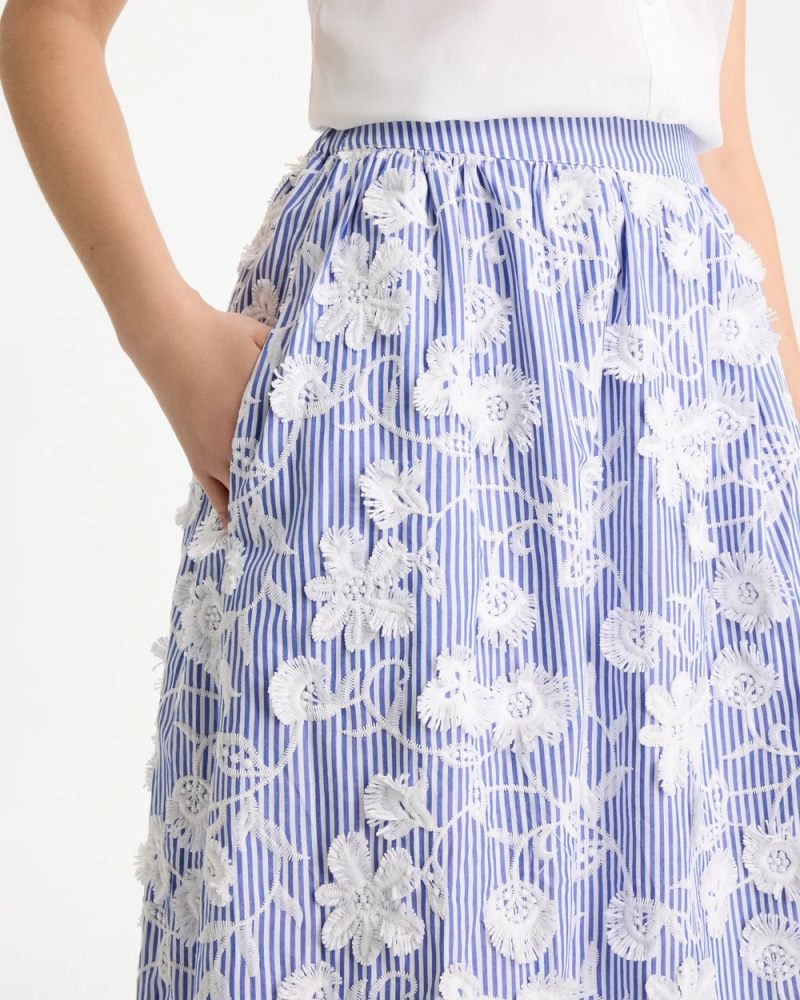 Chicos Cotton Embroidered Floral Skirt - ALABASTER