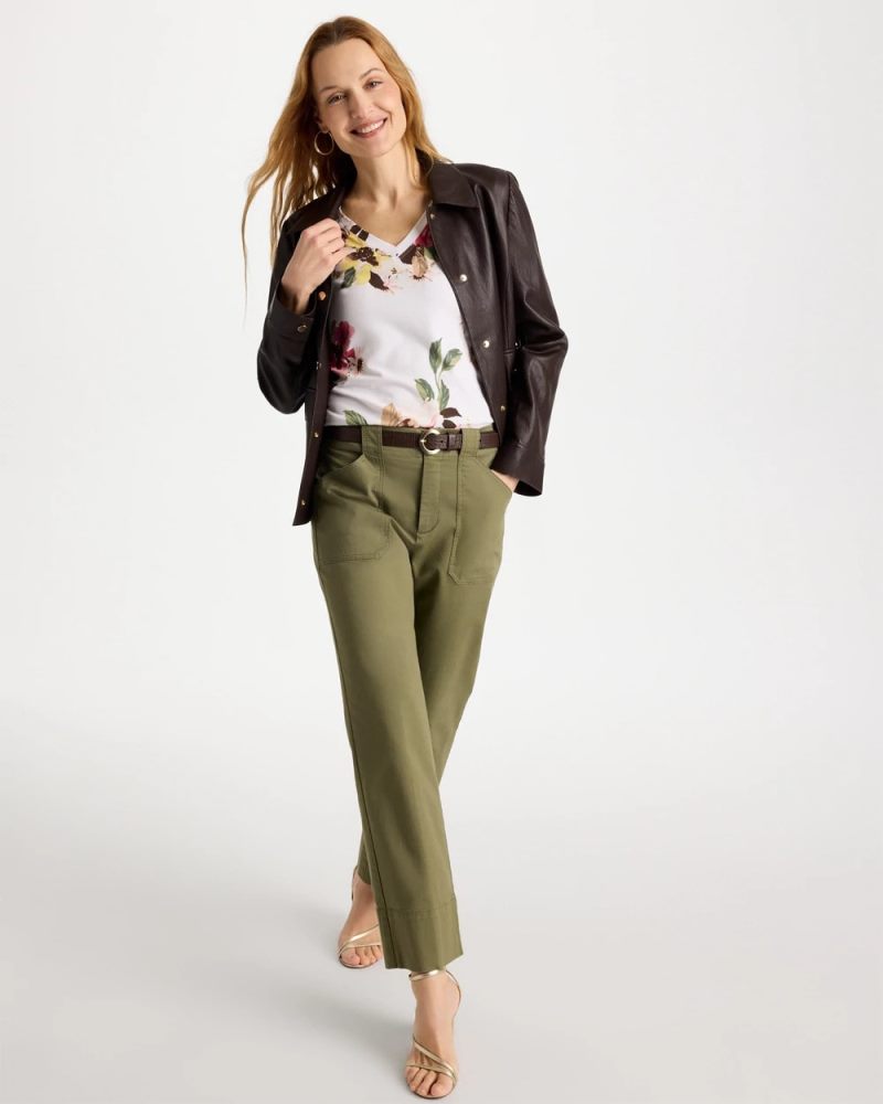 Chicos Printed Cotton Stretch 3/4 Sleeve Tee - HOT HONEYSUCKLE