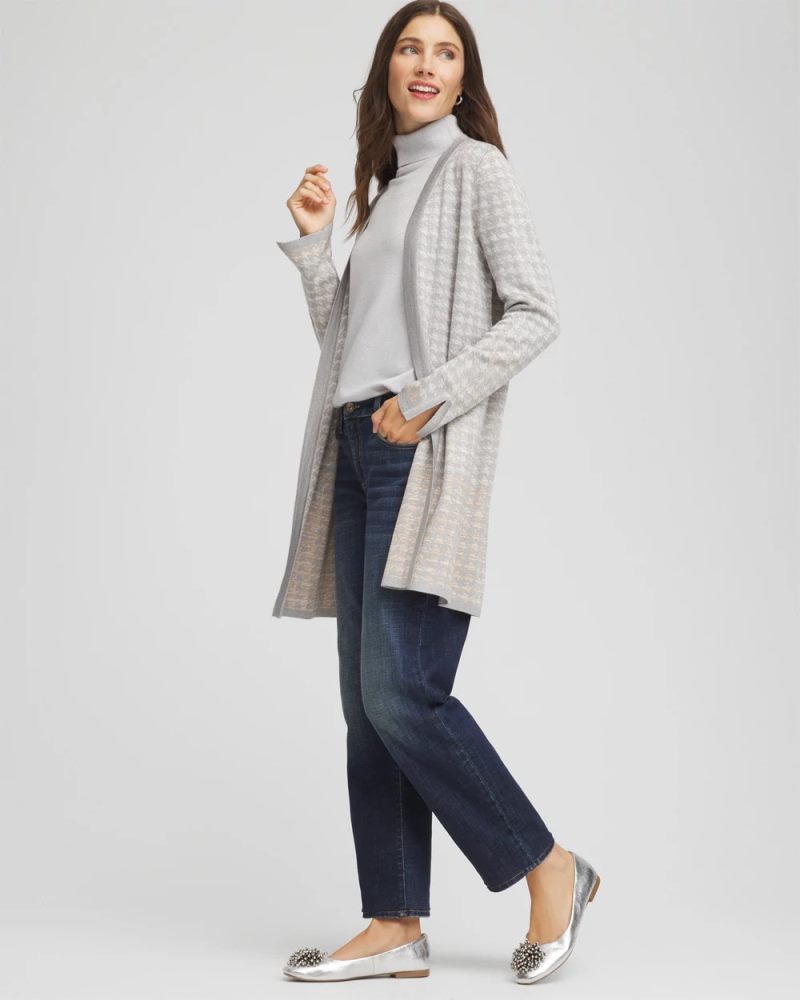 Chicos Metallic Herringbone Cardigan - GRAY