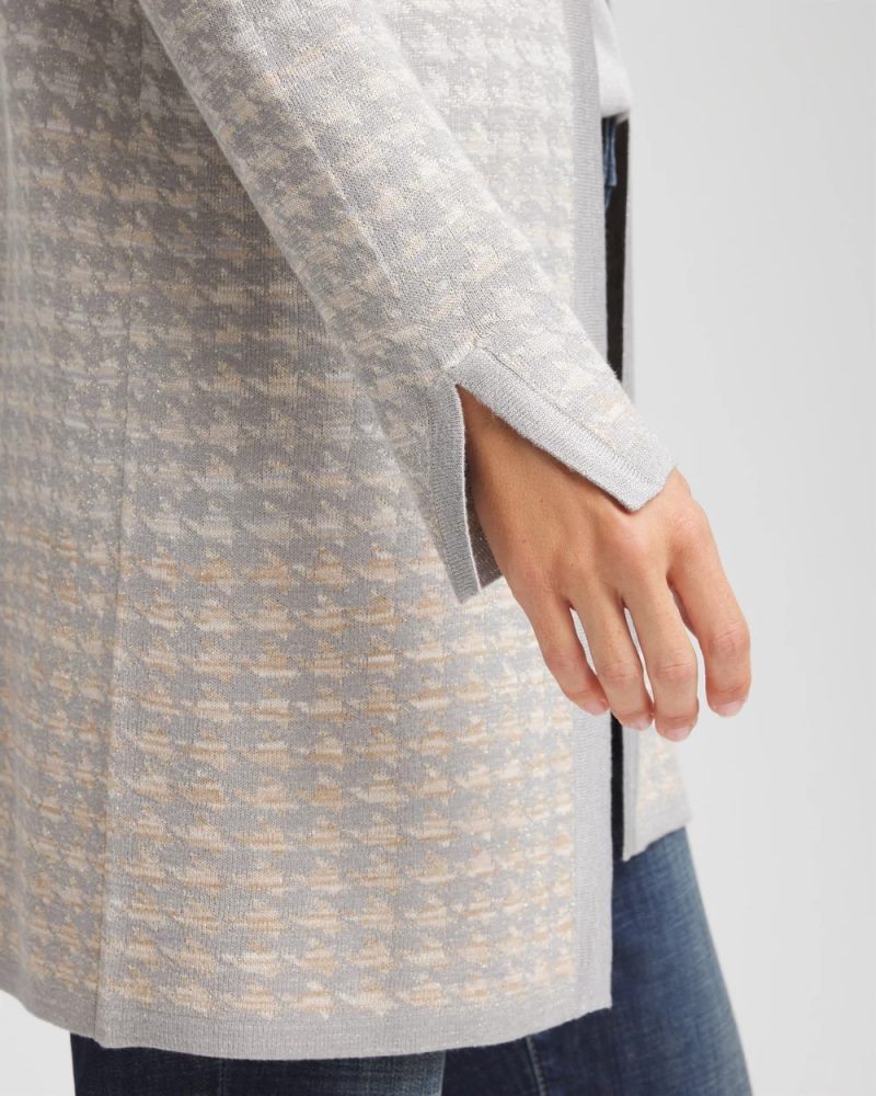 Chicos Metallic Herringbone Cardigan - GRAY