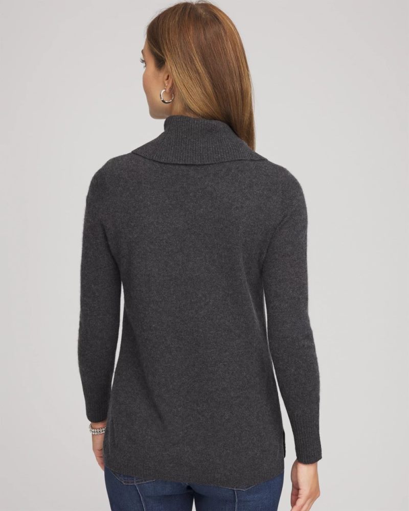 Chicos Cowlneck Cashmere Pullover Tunic - DARK GREY
