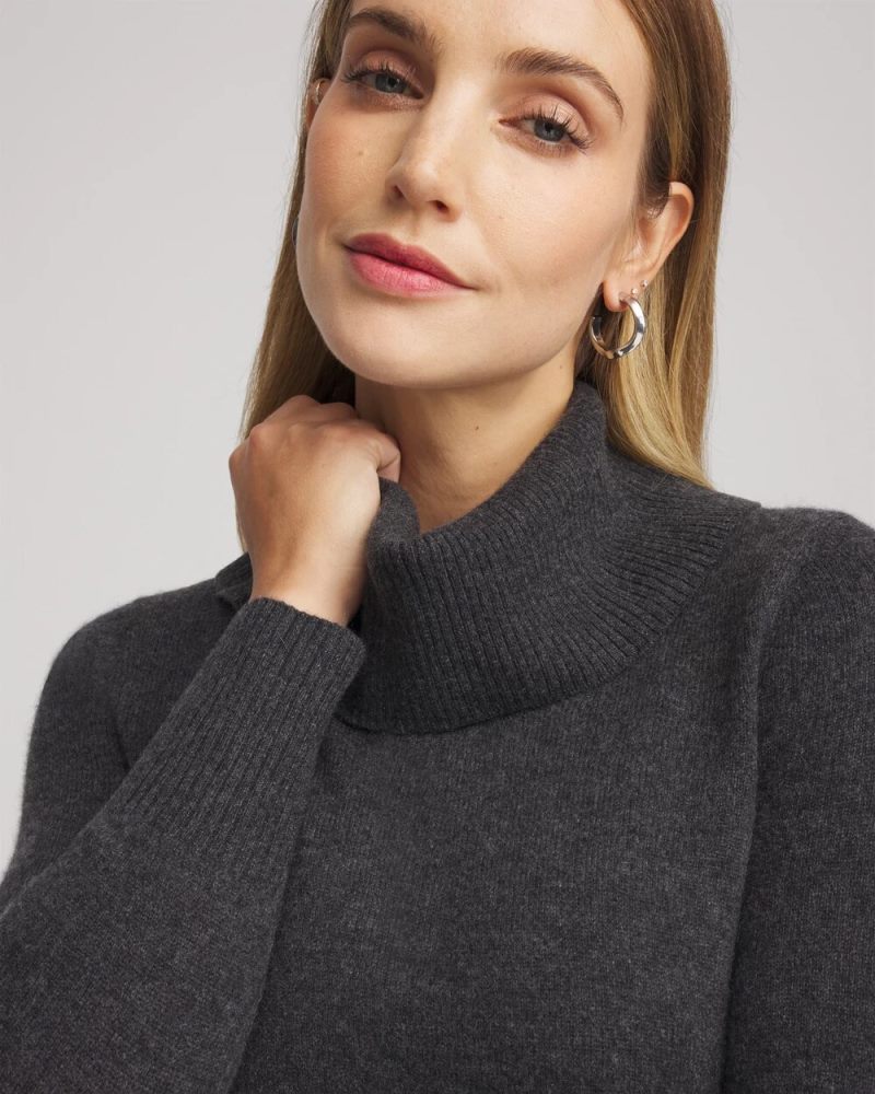 Chicos Cowlneck Cashmere Pullover Tunic - DARK GREY
