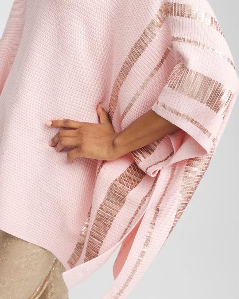 Chicos Sequin Striped Sweater Poncho - BLUSHED