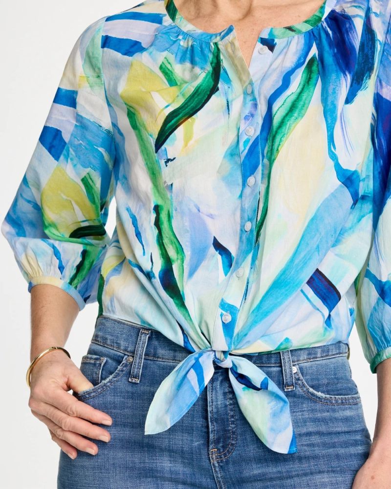Chicos Printed Tie-Front Top - AMPARO BLUE