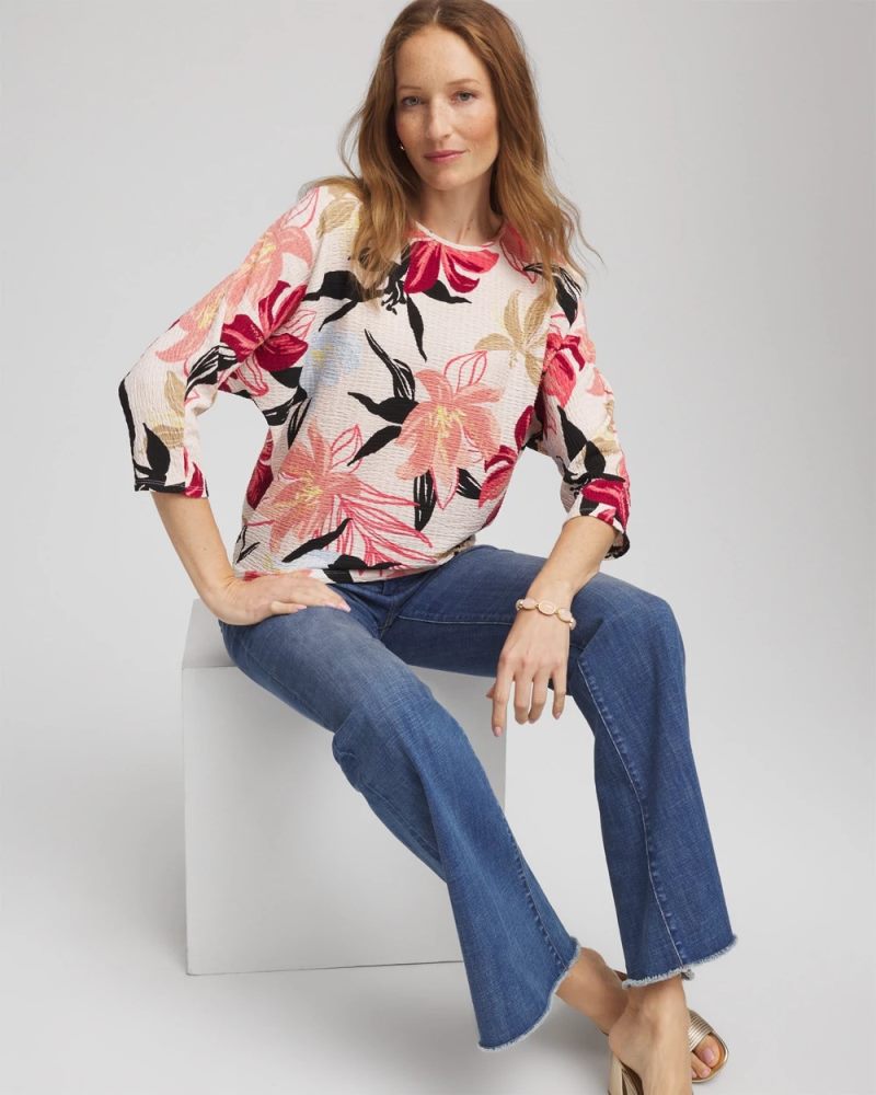 Chicos Textured Tapered Dolman Top - FOLKLORIC RED