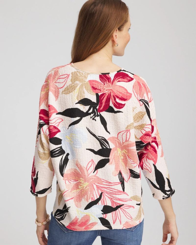 Chicos Textured Tapered Dolman Top - FOLKLORIC RED