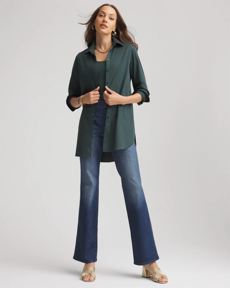 Chicos No Iron Long-Sleeved Tunic - DARKEST SPRUCE