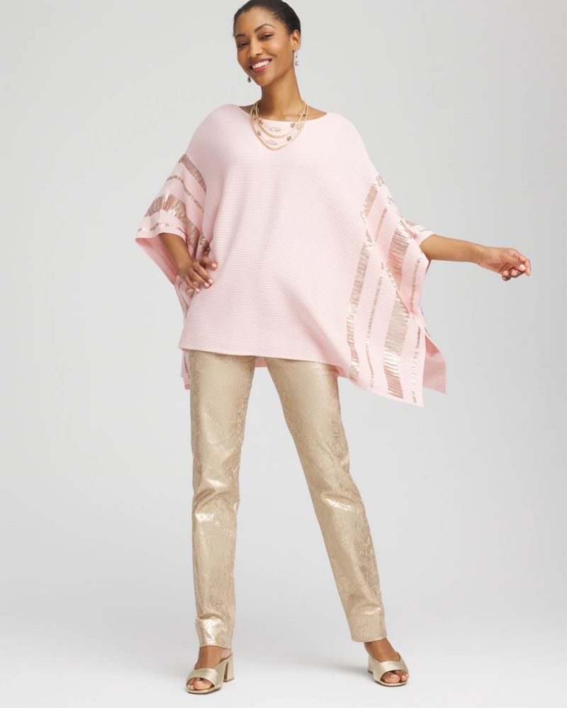 Chicos Sequin Striped Sweater Poncho - BLUSHED