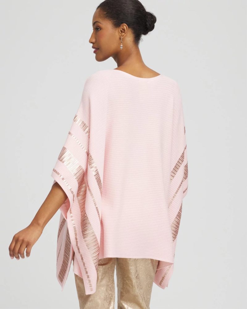 Chicos Sequin Striped Sweater Poncho - BLUSHED