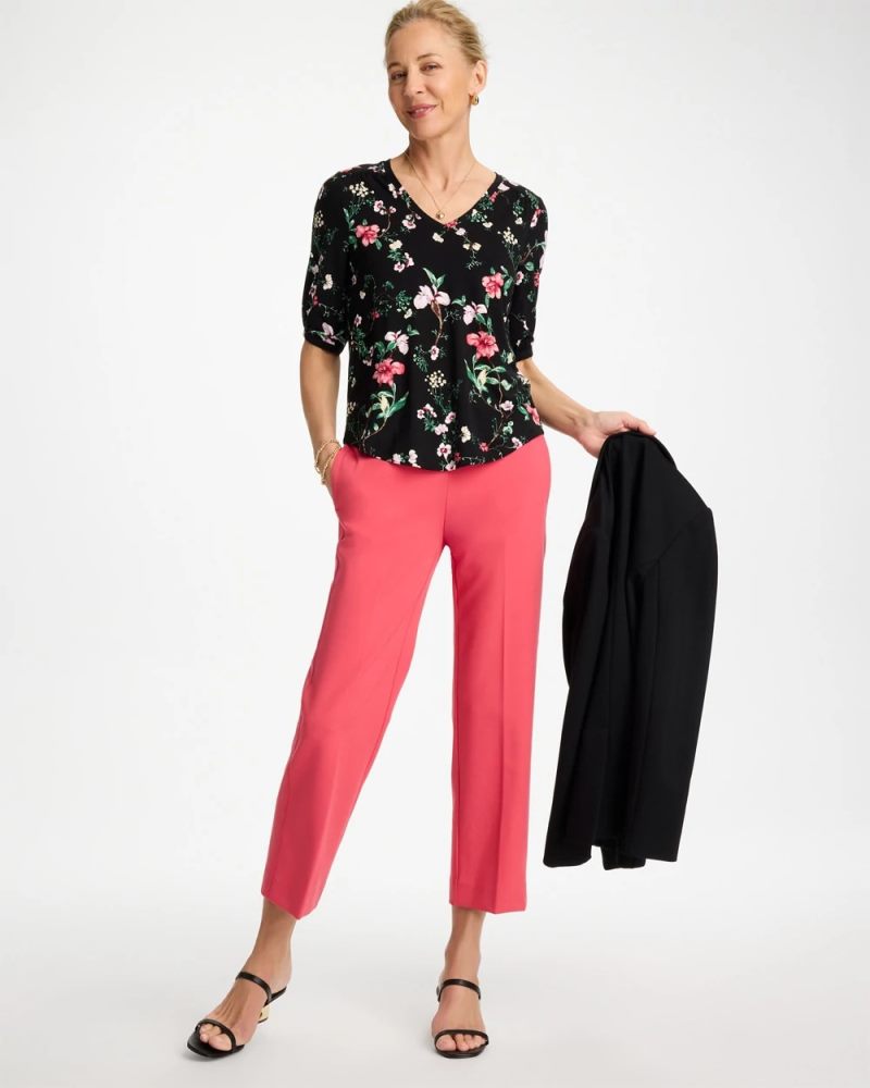 Chicos Kyoto Shirred Elbow Sleeve Tee - BLACK