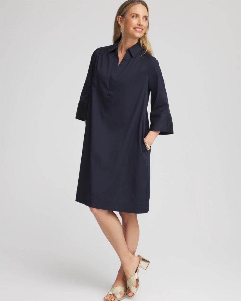 Chicos Cotton-Blend Popover Dress - CLASSIC NAVY