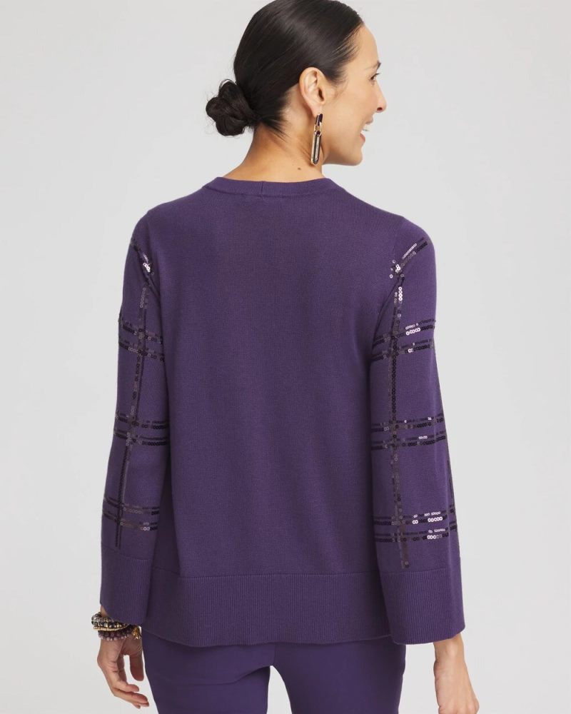 Chicos Sequin Plaid Long Sleeve Sweater - MIDNIGHT VIOLET