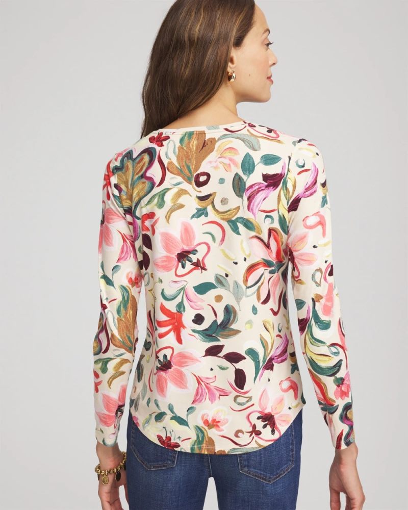 Chicos Floral Touch of Cool™ V-Neck Layering Tee - CASHEW