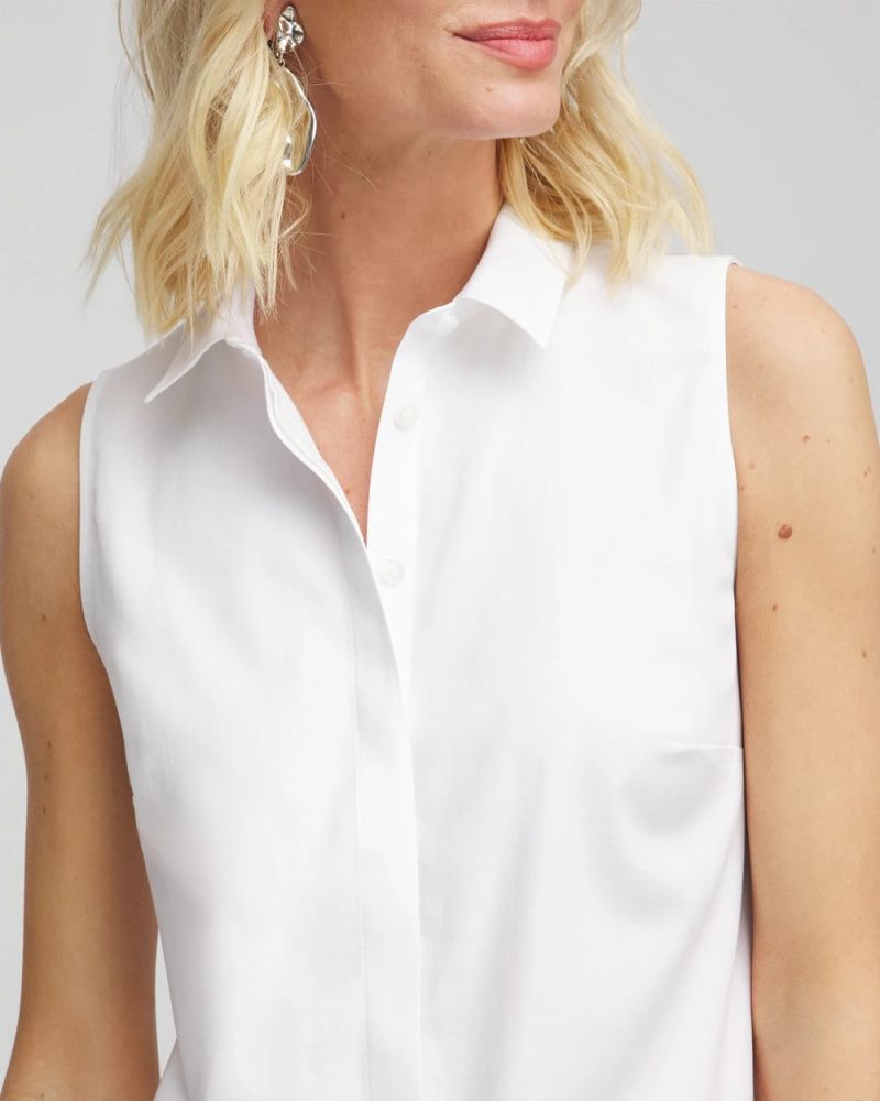 Chicos No Iron Sleeveless Sateen Shirt - OPTIC WHITE