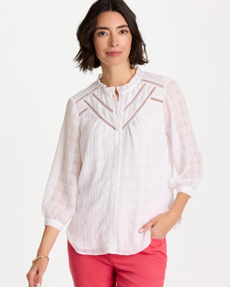 Chicos Cutwork Trim Chiffon Blouse - ALABASTER