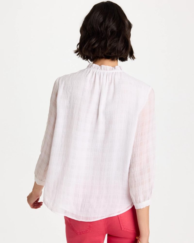 Chicos Cutwork Trim Chiffon Blouse - ALABASTER