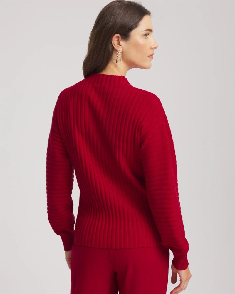 Chicos Metallic Ribbed Pullover - CARMINE RED