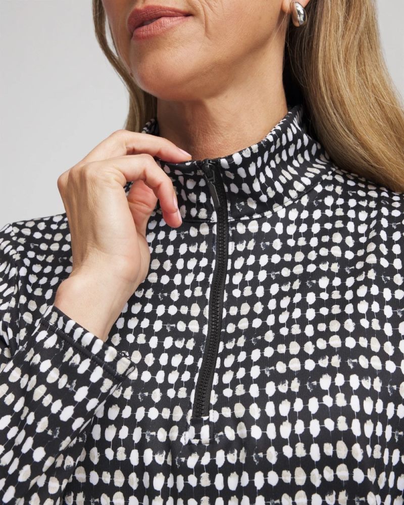 Chicos Zenergy® UPF Printed Half-Zip Mockneck Top - BLACK