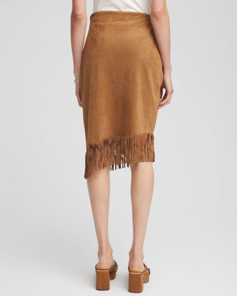 Chicos Suede Fringed Asymmetrical Skirt - BURNT SIENNA