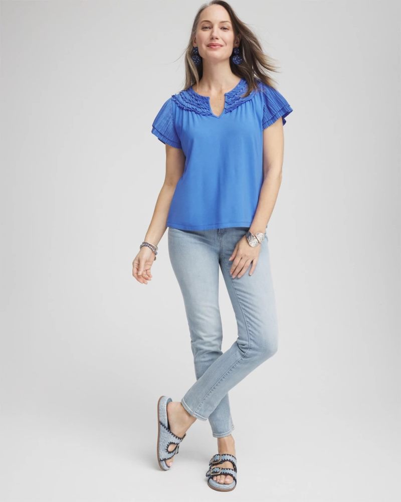 Chicos Touch of Cool™ Layered Pleated Flutter Tee - BLUE PEARL