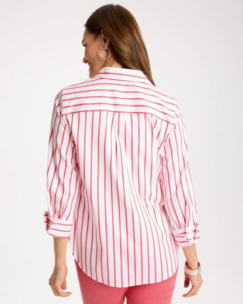 Chicos No Iron Stretch Striped Shirt - CALYPSO CORAL