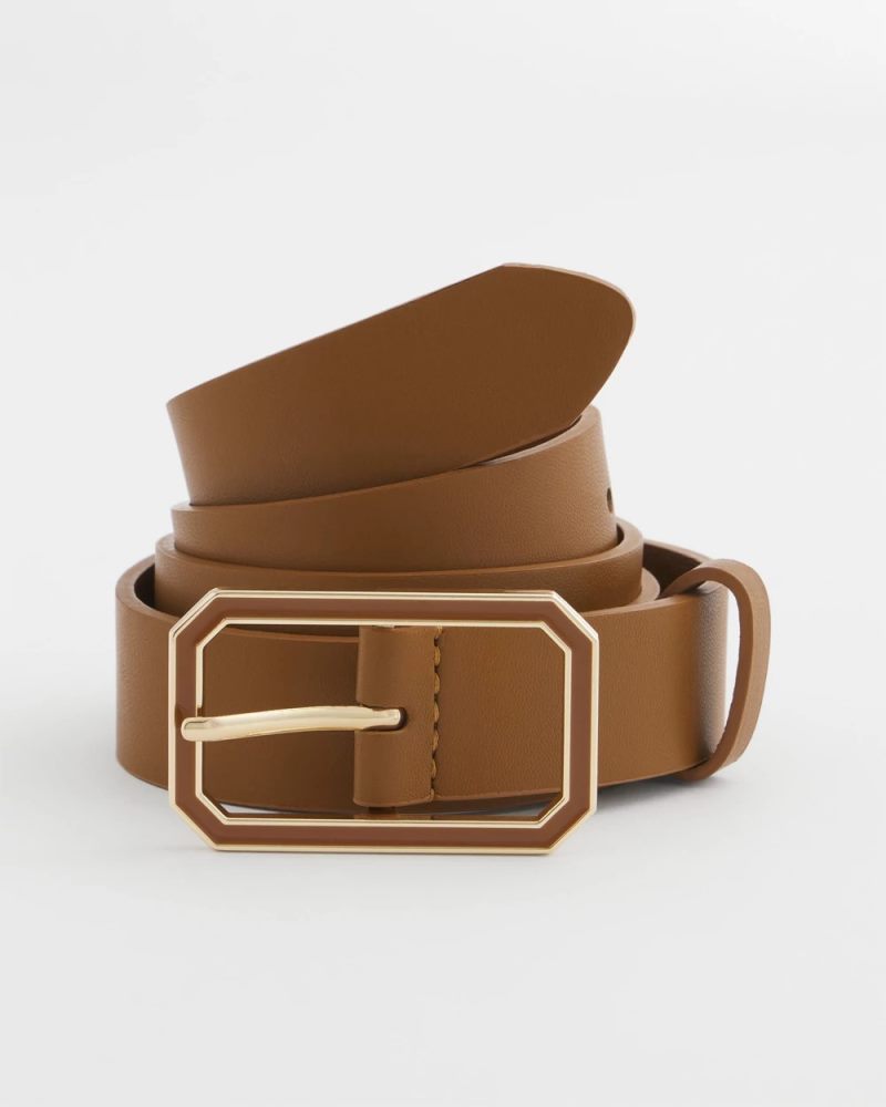 Chicos Cognac Enamel Buckle Trouser Belt - BROWN