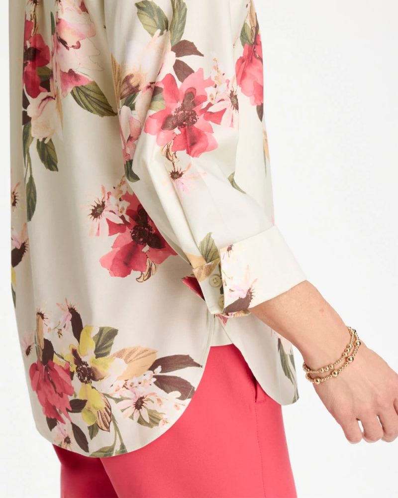 Chicos No Iron Printed Stretch Shirt - HOT HONEYSUCKLE