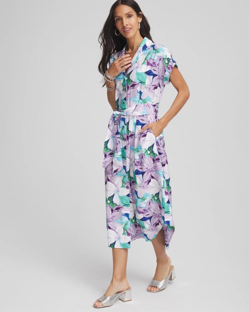 Chicos Hammered Rayon Midi Shirtdress - MULTI