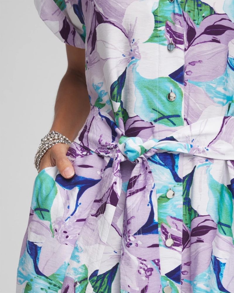 Chicos Hammered Rayon Midi Shirtdress - MULTI