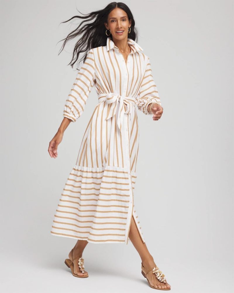 Chicos Striped Cotton-Gauze Shirtdress
