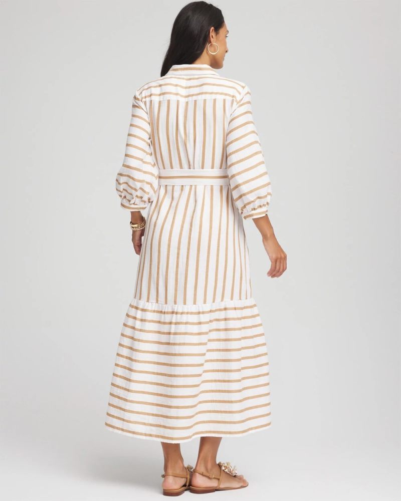 Chicos Striped Cotton-Gauze Shirtdress