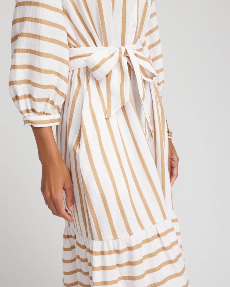 Chicos Striped Cotton-Gauze Shirtdress