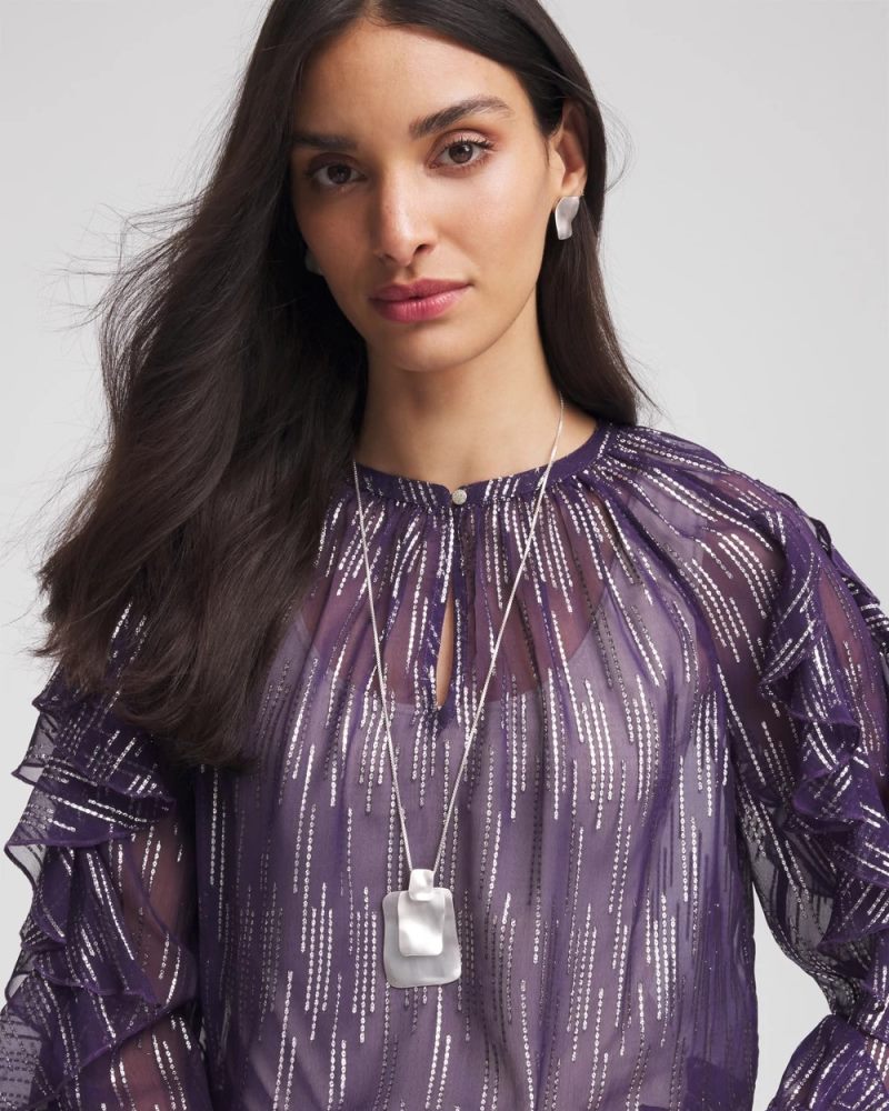 Chicos Adjustable Square Pendant Necklace - SILVER