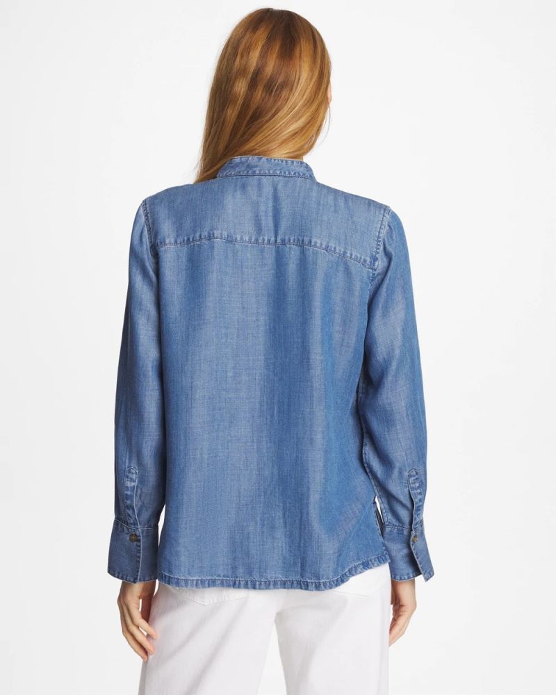 Chicos Tencel Ruffle Front Shirt - BAILEY INDIGO