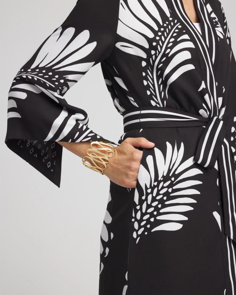 Chicos Tie-Front Long Kimono - BLACK