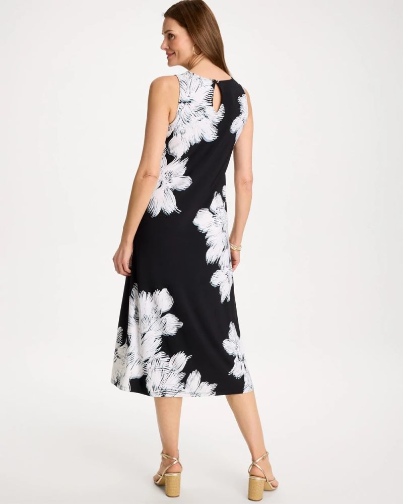 Chicos Travelers™ Knit Abstract Floral Swing Dress - BLACK