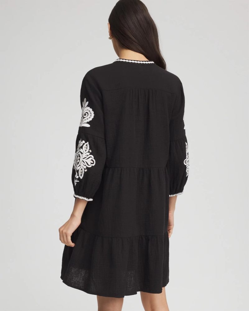 Chicos Woven Embroidered Swim Cover-Up - BLACK