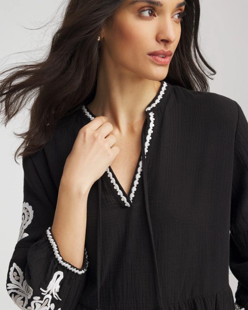 Chicos Woven Embroidered Swim Cover-Up - BLACK