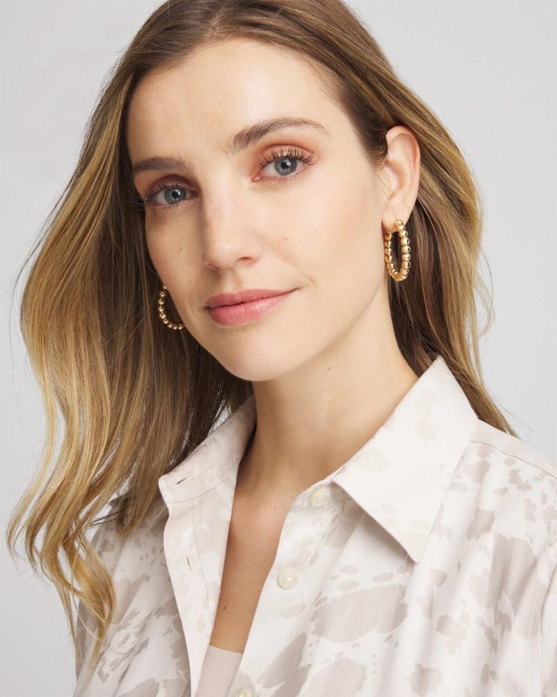 Chicos No Droop® Golden Beaded Hoop Earrings - GOLD