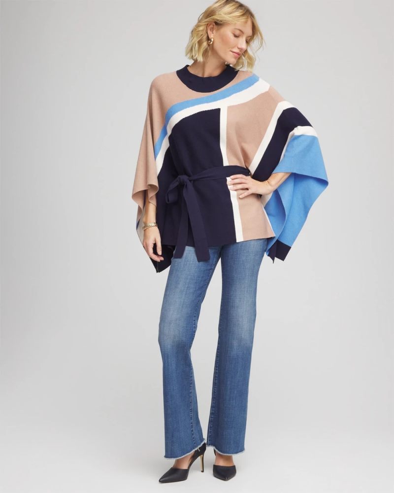 Chicos Belted Colorblock Poncho - PASSPORT BLUE
